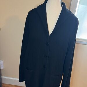 Eileen Fisher Jacket Womens Size L Black Button Up Collared Viscose Textured
